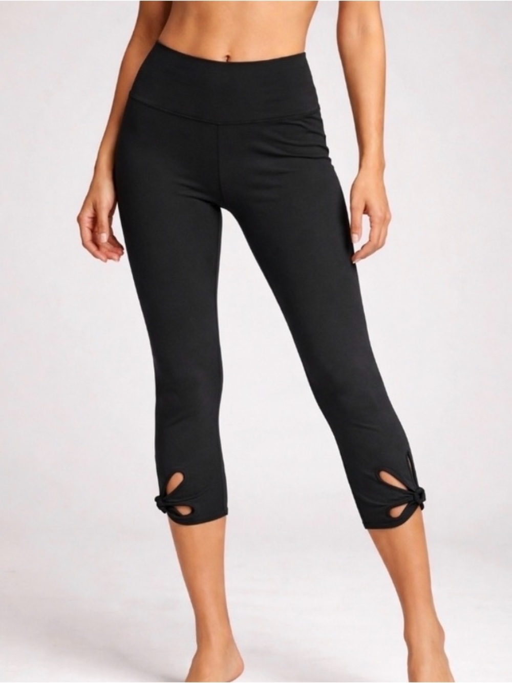 Fabletics Black Capri Leggings with Calf Tie Detail